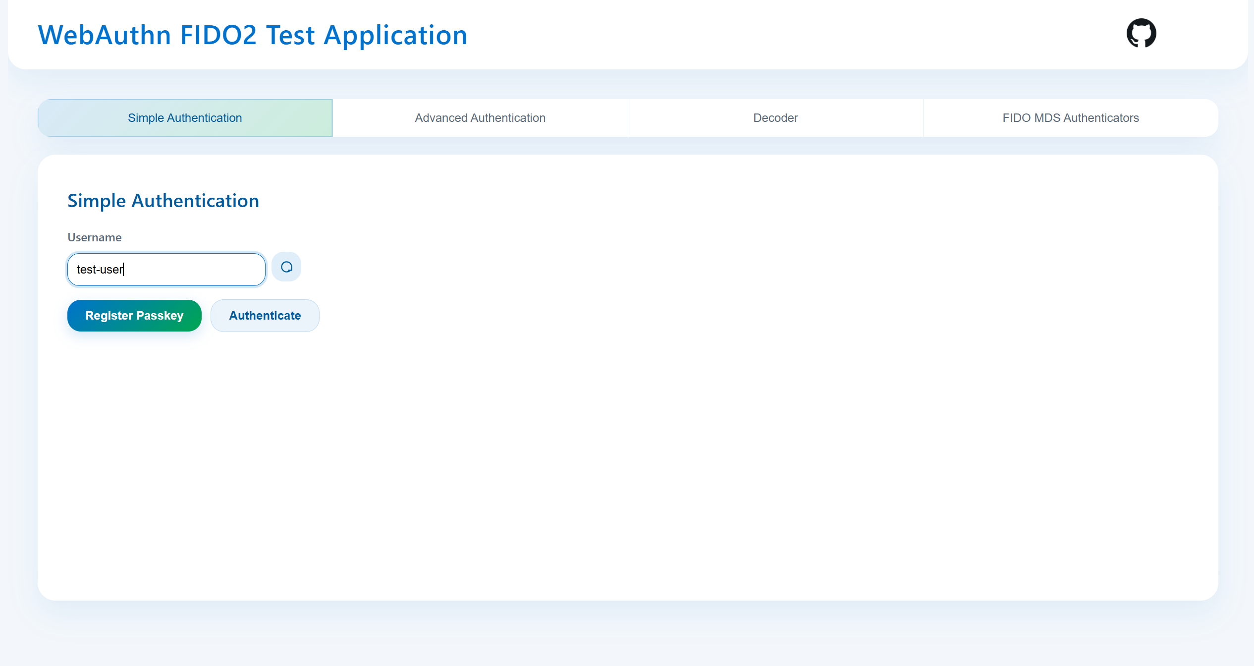 Simple authentication tab with register and authenticate controls